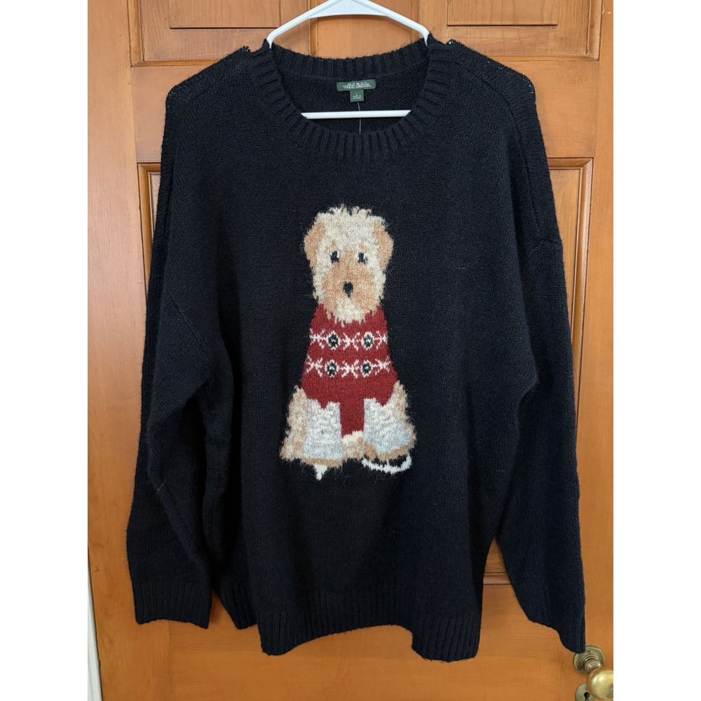 Women's Wild Fable Pullover Navy Sweater Dog Skiing Graphic NWT Size Large